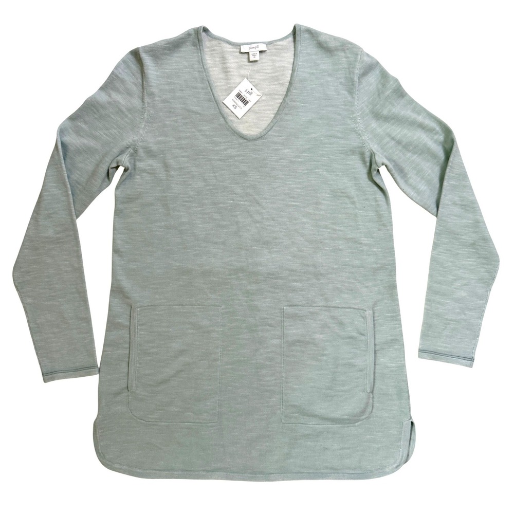 NWT J. Jill Tunic Sweater Womens XS Green Pure‎ Jill V-Neck Back Tie Cotton Knit
